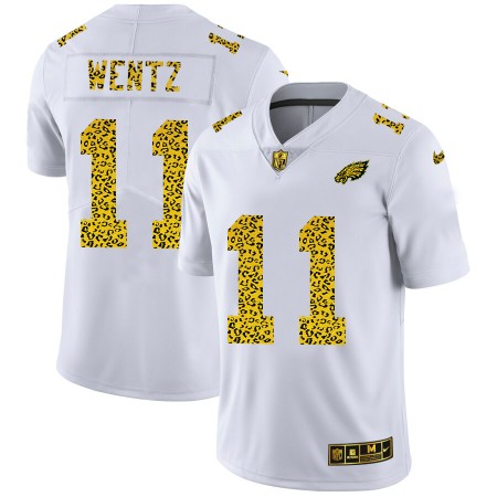 Maillot Philadelphia Eagles Carson Wentz 11 Nike Flocked Leopard Print Blanc - Homme